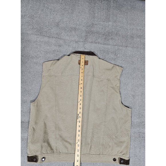 Wrangler Outdoor Wear Mens Western Canvas Vest 2XL Khaki Flannel Plaid Lining - Picture 4 of 13
